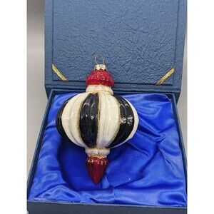 Robert Stanley Glass Finial Christmas Ornament Red Black White Stripe